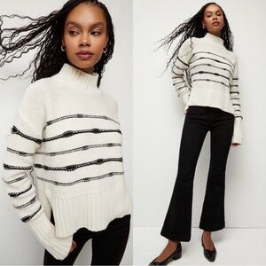 NWT Veronica Beard Viori Wool Blend Cream and Black Striped Sweater